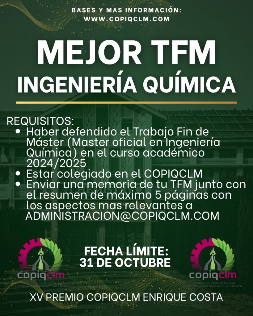 XV Premio «Enrique Costa» al mejor TFM en Ingeniería Química